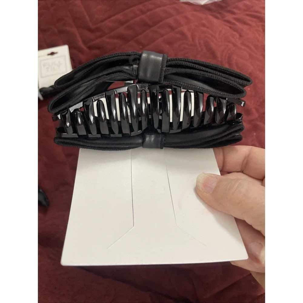 NWT NEW Faux Leather Braided Headband And Double Bow Large Hair Claw Fashion Fun